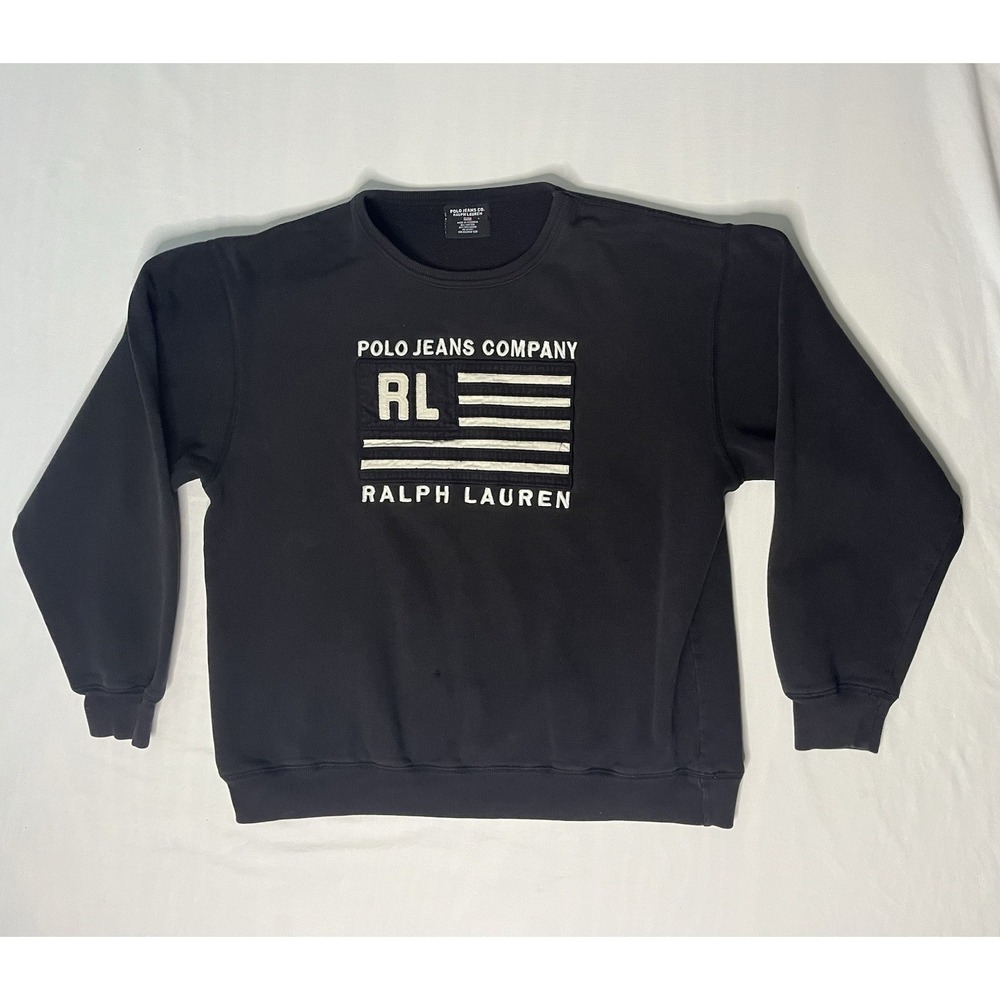 Polo Ralph Lauren Graphic Sweatshirt Men's SZ Large Black Crewneck American Flag